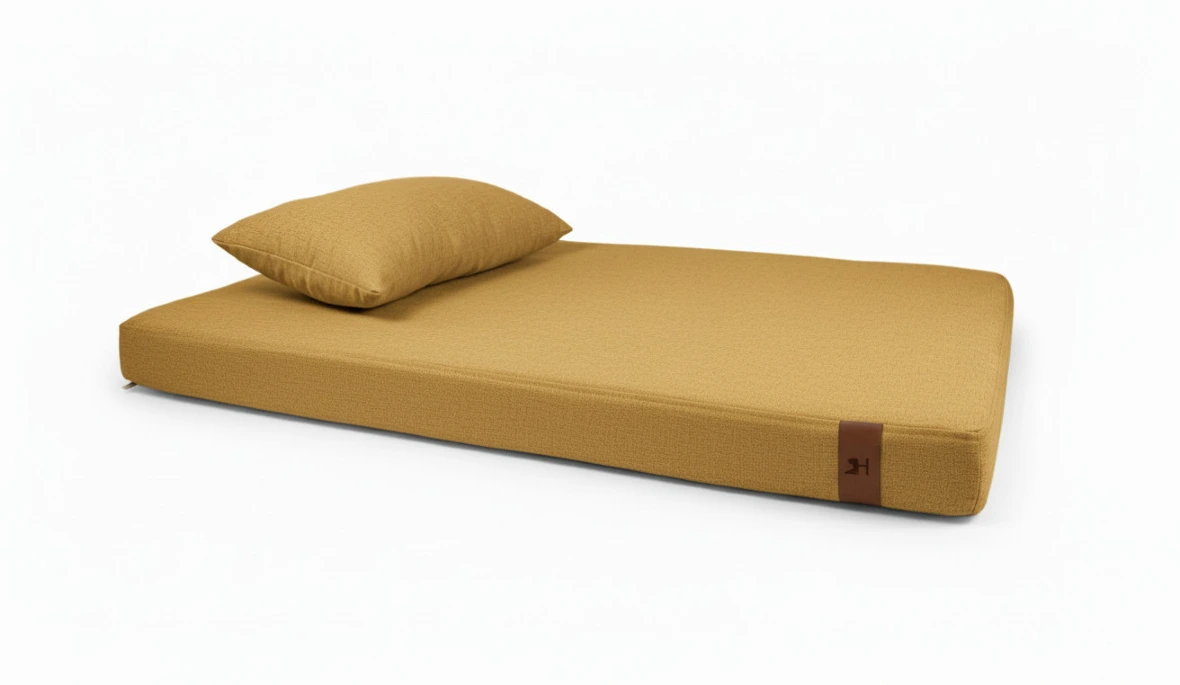 żółte legowisko dla psa z poduszką